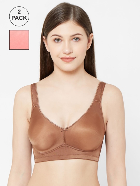 Juliet Coffee Pack Of 2 Solid Non-Wired Non Padded T-shirt Bra, Coffee brown