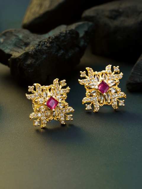 aadita Magenta Gold-Plated Handcrafted Contemporary Studs