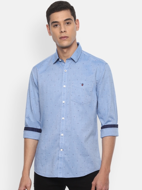 Louis Philippe Sport Men Blue Slim Fit Printed Pure Cotton Casual Shirt