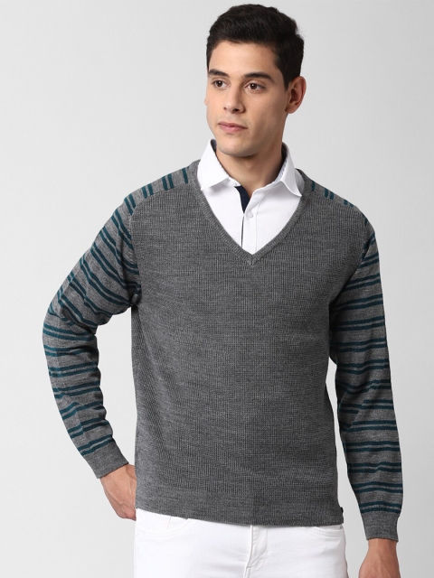 Peter England Men Grey Solid Pullover Sweater