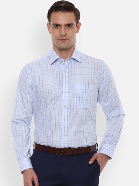 Louis Philippe Men Blue Slim Fit Checked Pure Cotton Casual Shirt