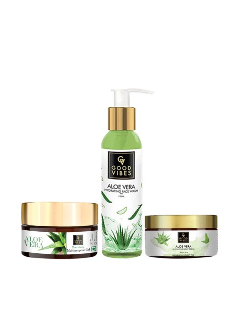 Good Vibes Set of 3 Aloe Vera Skin Care - Face Wash, Gel and Night Cream, Transparent
Good Vibes Set of 3 Aloe Vera Skin Care - Face Wash, Gel and Night Cream, Transparent