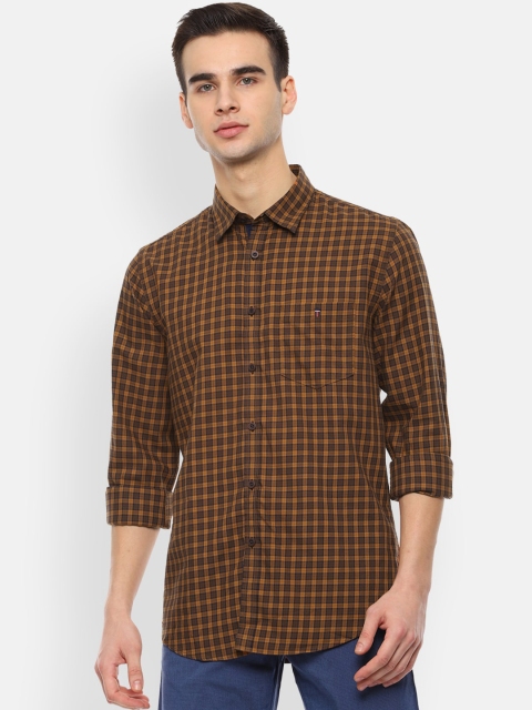 Louis Philippe Sport Men Brown Slim Fit Cotton Checked Casual Shirt