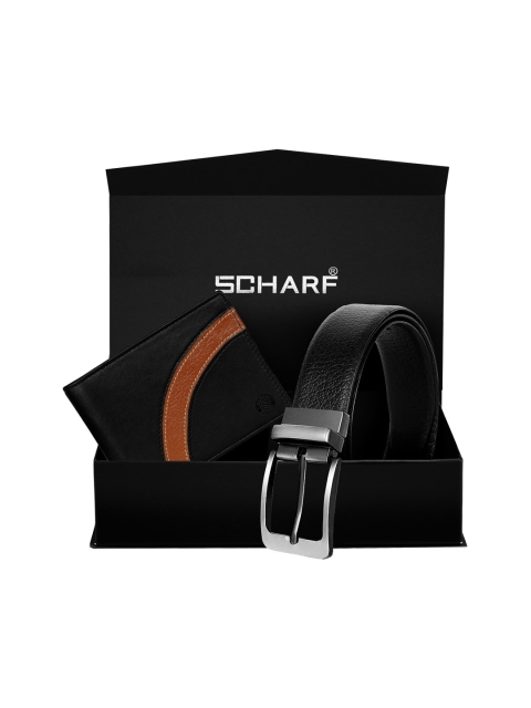 SCHARF Men Black & Brown Belt & Wallet Leather Accessory Gift Set