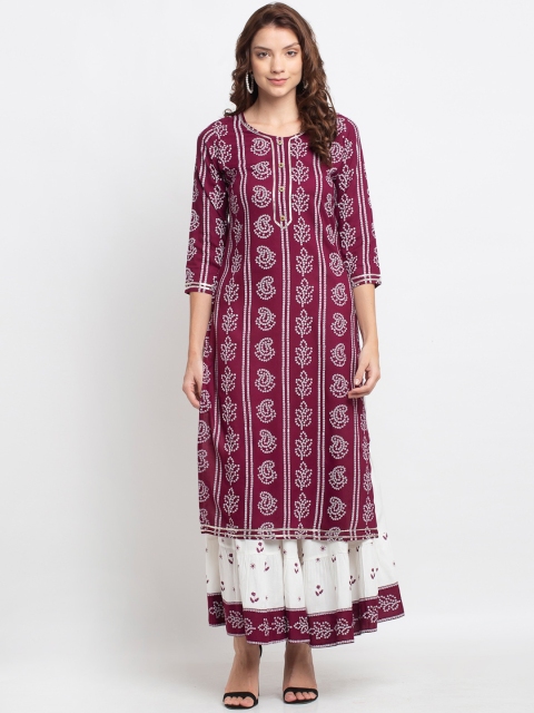 ANAISA Women Maroon & White Bandhani Printed Gotta Work Regular Straight Kurta & Skirt
ANAISA Women Maroon & White Bandhani Printed Gotta Work Regular Straight Kurta & Skirt