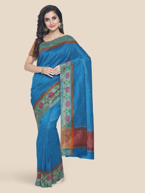 Kalamandir Blue Checked Silk Cotton Saree