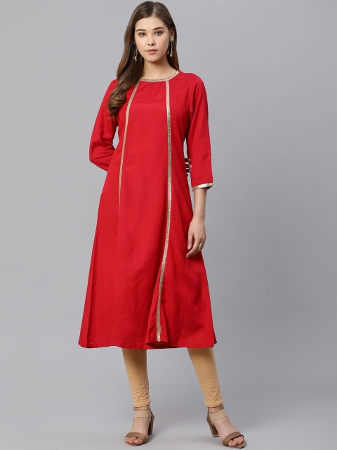 Kiaasa Women Red & Golden Embellished A-Line Kurta