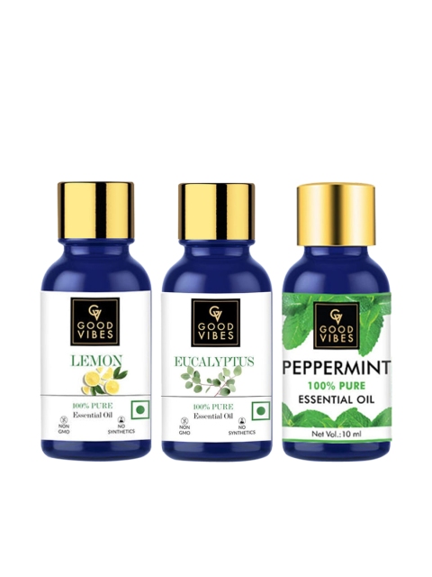Good Vibes Set of 3 100% Pure Essential Oil - Lemon, Eucalyptus & Peppermint - 10 ml each, Transparent
Good Vibes Set of 3 100% Pure Essential Oil - Lemon, Eucalyptus & Peppermint - 10 ml each, Transparent