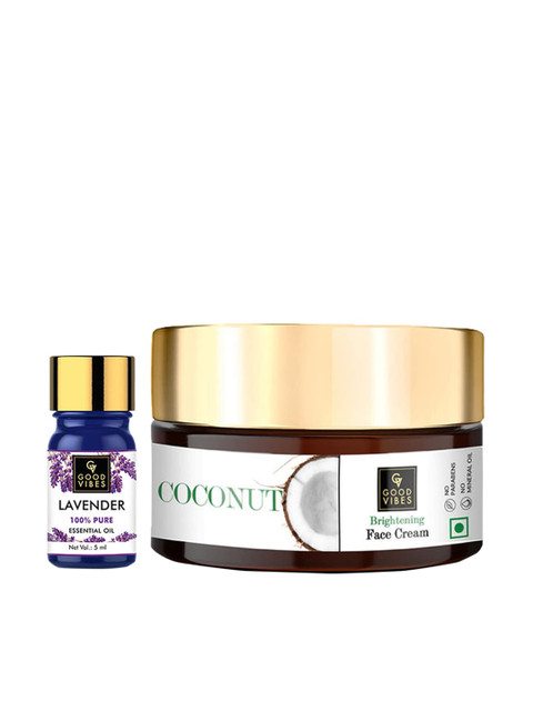 Good Vibes 100% Pure Lavender Essential Oil and Coconut Face Cream Combo 105 gm, Transparent
Good Vibes 100% Pure Lavender Essential Oil and Coconut Face Cream Combo 105 gm, Transparent