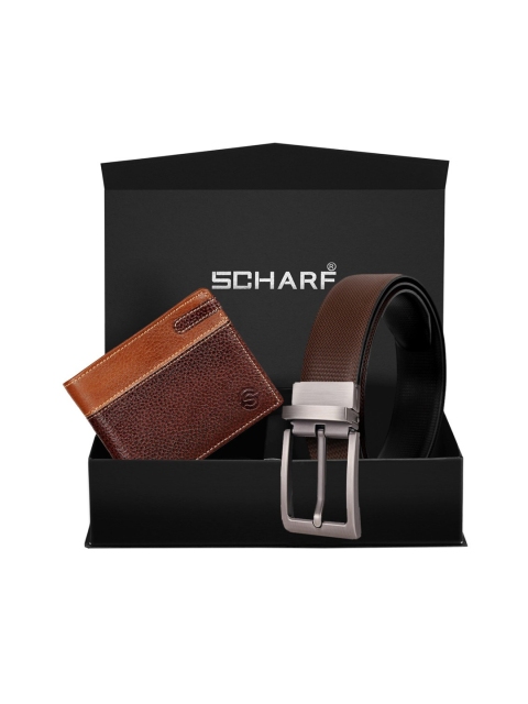 SCHARF Men Brown Genuine Leather Accessory Gift Set, Tan