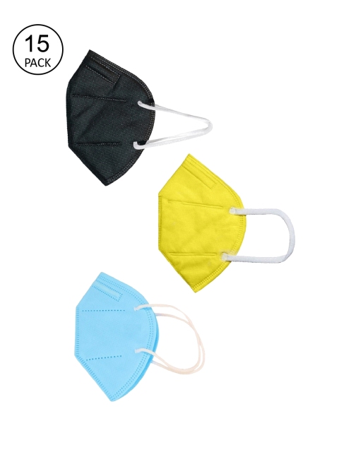 OOMPH Unisex Pack Of 15 Solid 5 -Ply Reusable Anti-Pollution 200 GSM KN95 Outdoor Masks, Yellow
