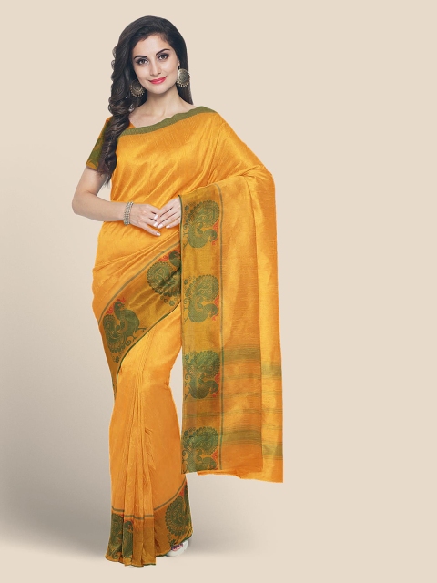 Kalamandir Yellow Pure Cotton Solid Venkatgiri Saree