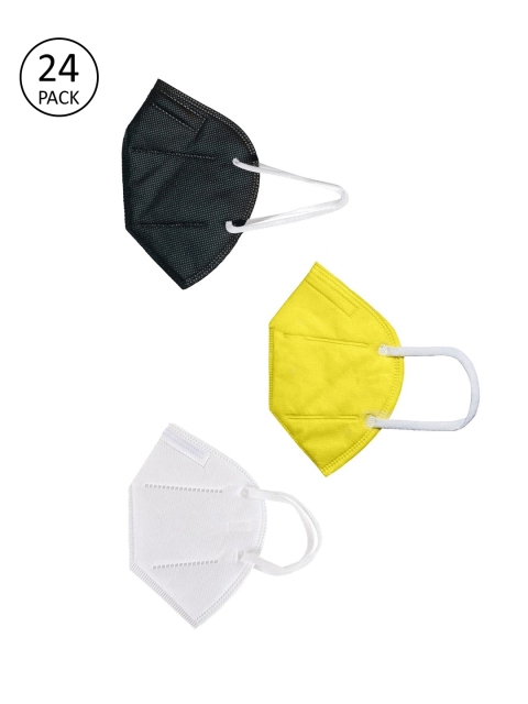 OOMPH Unisex Pack Of 24 Solid 5-Ply Reusable Anti-Pollution 200 GSM KN95 Face Masks, Yellow