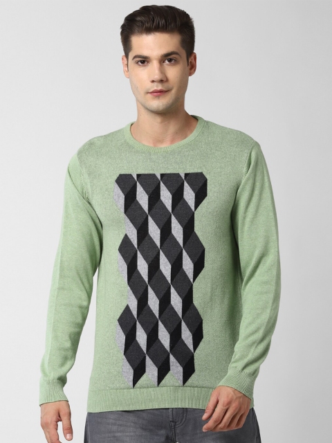 Peter England Casuals Men Green Printed Pullover Sweater