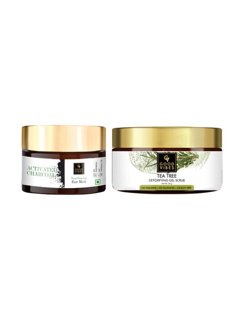 Good Vibes Activated Charcoal Face Mask & Tea Tree Gel Scrub Combo 100 gm, Transparent
Good Vibes Activated Charcoal Face Mask & Tea Tree Gel Scrub Combo 100 gm, Transparent