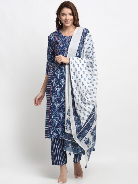 ANAISA Women Blue & White Ethnic Motifs Straight Pure Cotton Kurta With Trousers & Dupatta
ANAISA Women Blue & White Ethnic Motifs Straight Pure Cotton Kurta With Trousers & Dupatta