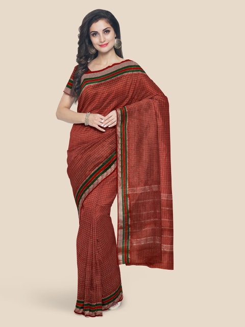 Kalamandir Maroon Pure Cotton Checked Mangalagiri Saree