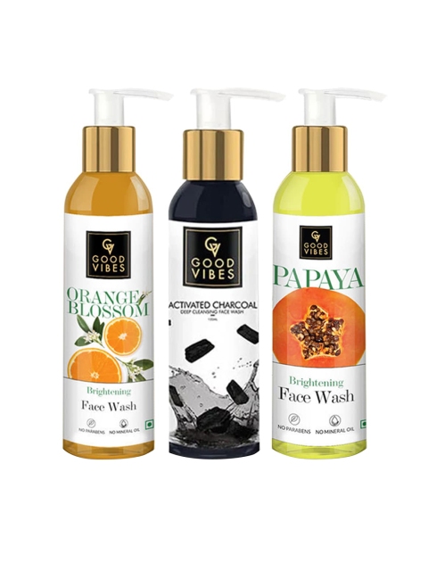 Good Vibes Set Of 3 Papaya Activated Charcoal Orange Blossom Face Wash 360ml, Transparent
Good Vibes Set Of 3 Papaya Activated Charcoal Orange Blossom Face Wash 360ml, Transparent