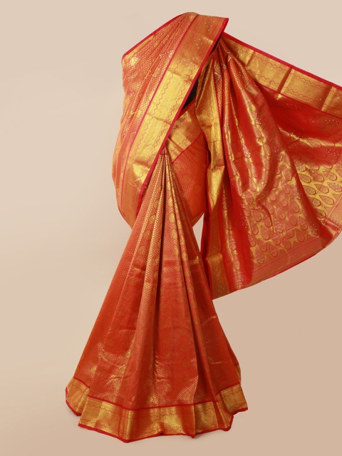 Pothys Pink & Gold-Coloured Pure Silk Woven Design Kanjeevaram Saree