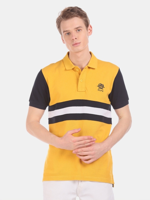 U.S. Polo Assn. Men Yellow Black Striped Pure Cotton T-shirt