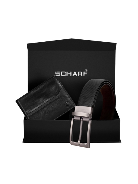 SCHARF Men Black Solid Genuine Leather Accessory Gift Set