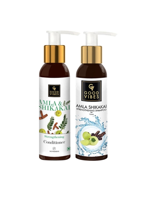 Good Vibes Set of 2 Amla Shikakai Strengthening Shampoo & Conditioner - 120 ml each, Transparent
Good Vibes Set of 2 Amla Shikakai Strengthening Shampoo & Conditioner - 120 ml each, Transparent
