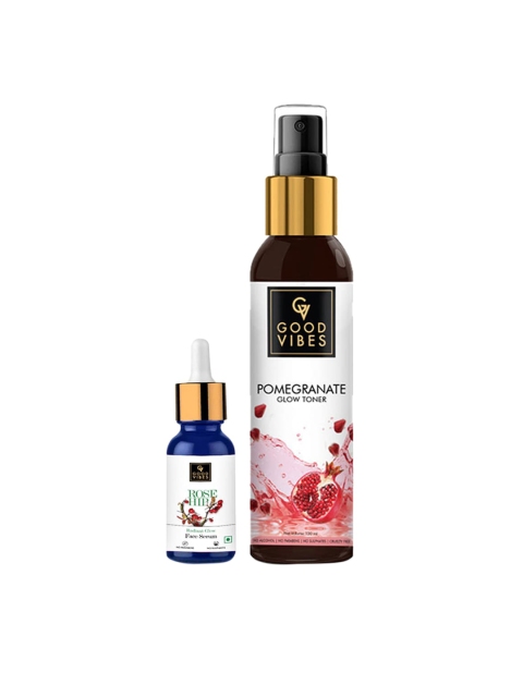 Good Vibes Rose Hip Radiant Glow Face Serum & Pomegranate Toner Combo 130 ml, Transparent
Good Vibes Rose Hip Radiant Glow Face Serum & Pomegranate Toner Combo 130 ml, Transparent