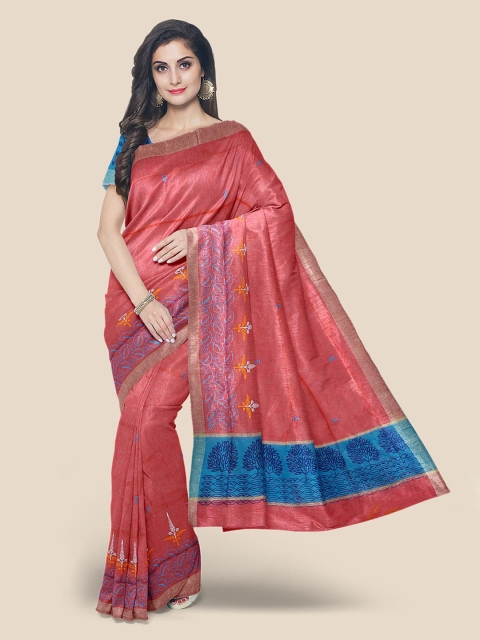 Kalamandir Pink Linen Blend Printed Venkatgiri Saree