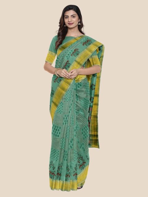 Kalamandir Green Silk Blend Printed Venkatgiri Saree
