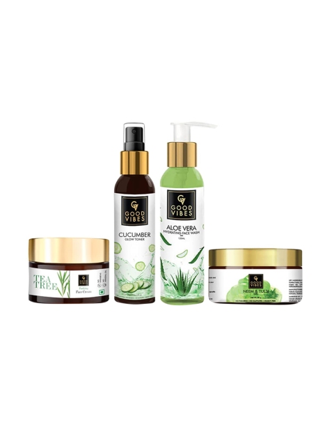 Good Vibes Skin Care Combo of 4 - Face Wash, Toner, Neem & Tulsi Gel, Tea Tree Cream, Transparent
Good Vibes Skin Care Combo of 4 - Face Wash, Toner, Neem & Tulsi Gel, Tea Tree Cream, Transparent