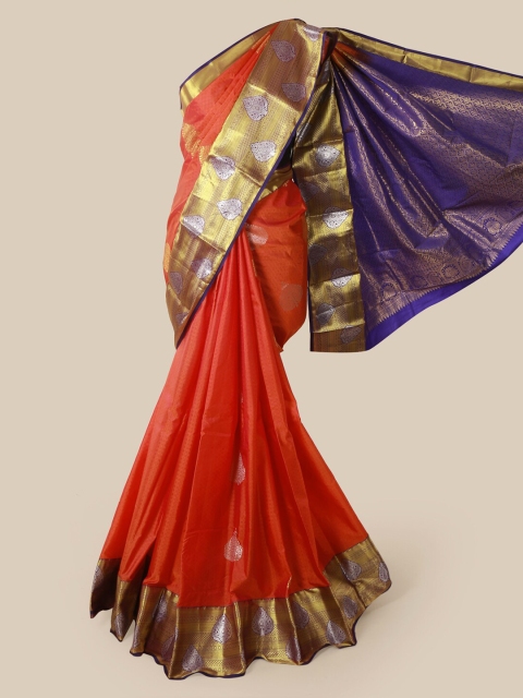Pothys Orange & Golden Pure Silk Woven Design Saree