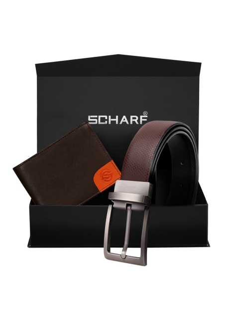 SCHARF Men Brown Solid Genuine Leather Accessory Gift Set, Black