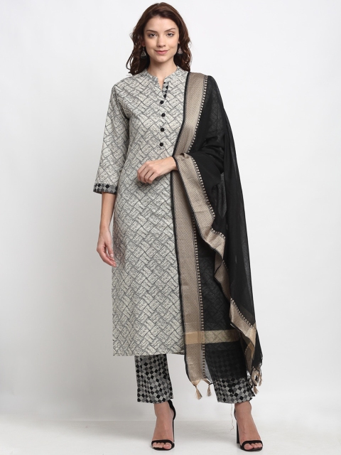 ANAISA Women Off White & Black Printed Regular Straight Kurta & Trousers With Dupatta
ANAISA Women Off White & Black Printed Regular Straight Kurta & Trousers With Dupatta