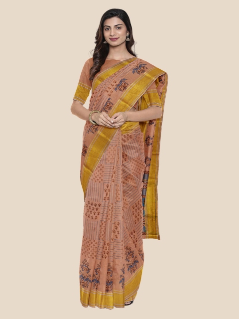 Kalamandir Peach-Coloured Silk Blend Printed Venkatgiri Saree