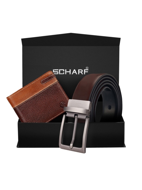 SCHARF Men Tan & Brown Genuine Leather Accessory Gift Set, Black