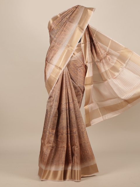 Pothys Beige & Black Jute Silk Printed Saree