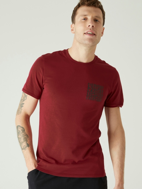 NYAMBA By Decathlon Men Maroon Colourblocked Mandarin Collar T-shirt