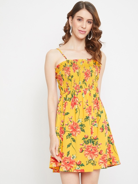 Berrylush Women Yellow Floral Crepe Dress