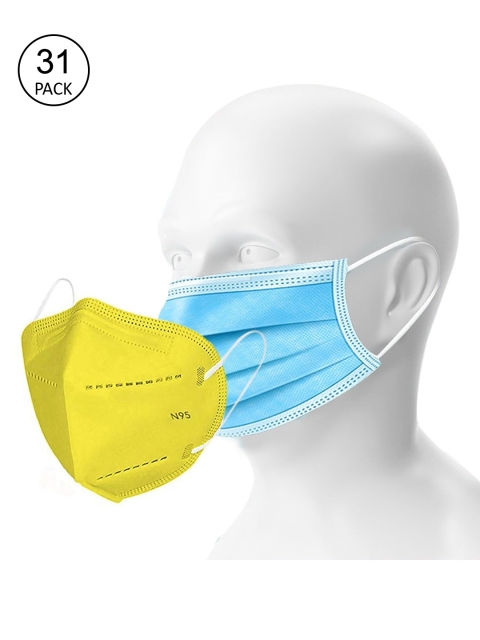 OOMPH Unisex Pack Of 25 3 Ply 70 GSM Disposable & 6 5-Ply 200 GSM KN95 Outdoor Masks, Blue
OOMPH Unisex Pack Of 25 3 Ply 70 GSM Disposable & 6 5-Ply 200 GSM KN95 Outdoor Masks, Blue