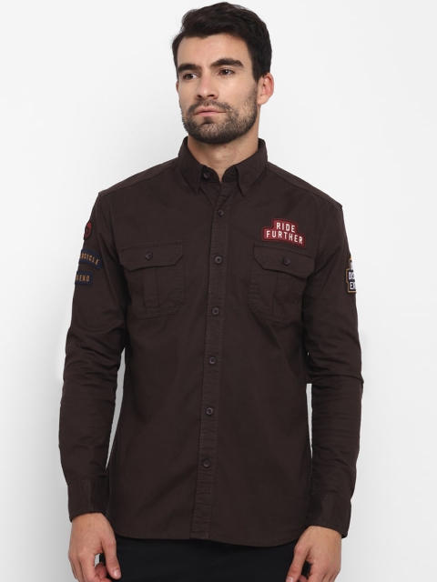 Royal Enfield Men Brown Regular Fit Solid Casual Shirt