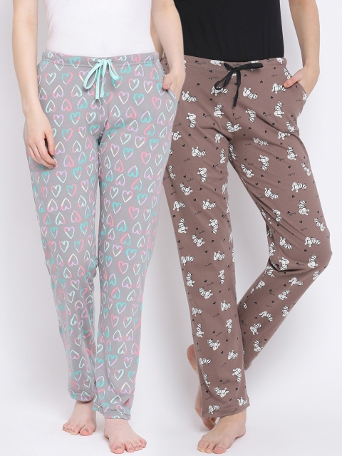 Kanvin Women Pack Of 2 Pure Cotton Lounge Pants, Taupe