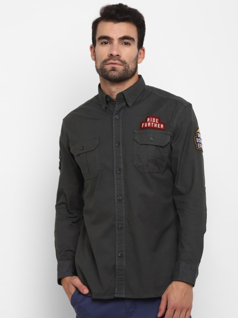 Royal Enfield Men Charcoal Regular Fit Solid Casual Shirt