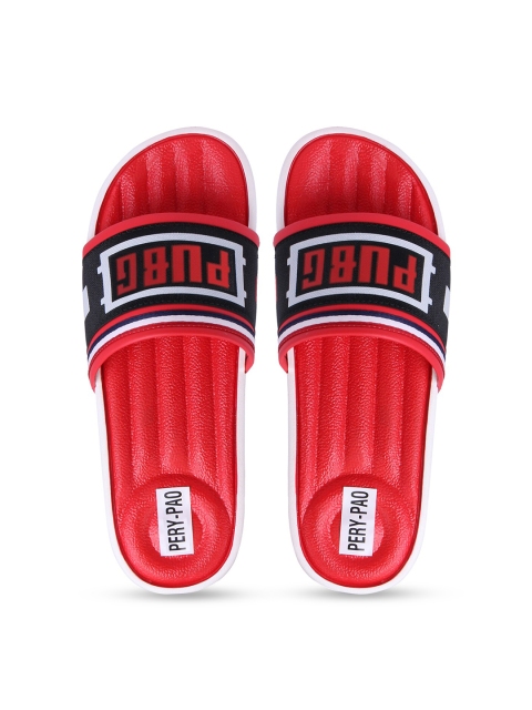 PERY PAO Men Red & Black Printed Rubber Sliders