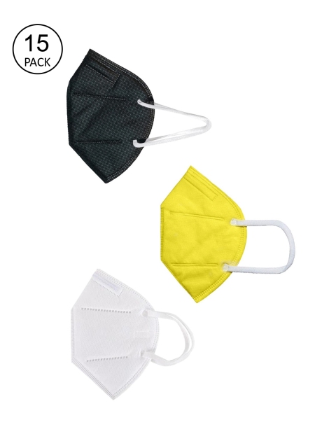 OOMPH Unisex Pack Of 15 Solid 5-Ply Reusable Anti-Pollution 200 GSM KN95 Outdoor Masks, Yellow