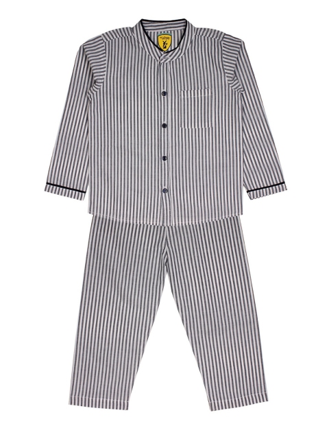 Lil Lollipop Unisex Kids Grey & White Striped Cotton Night Suit