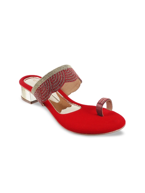 Metro Women Red & Gold-Toned Embellished Sandals