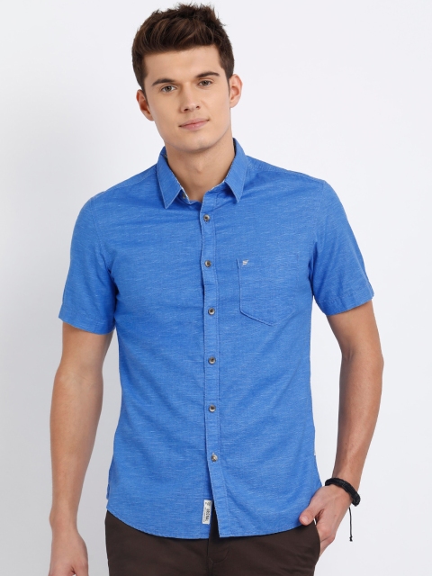 t-base Men Blue Regular Fit Solid Casual Shirt