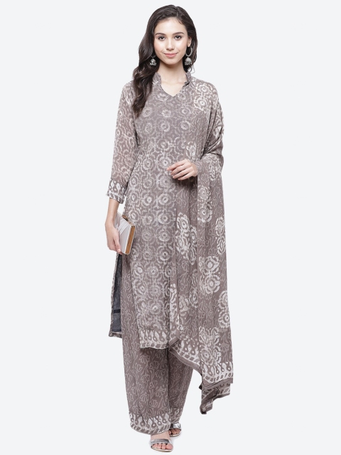 Biba Grey & White Cotton Blend Unstitched Dress Material