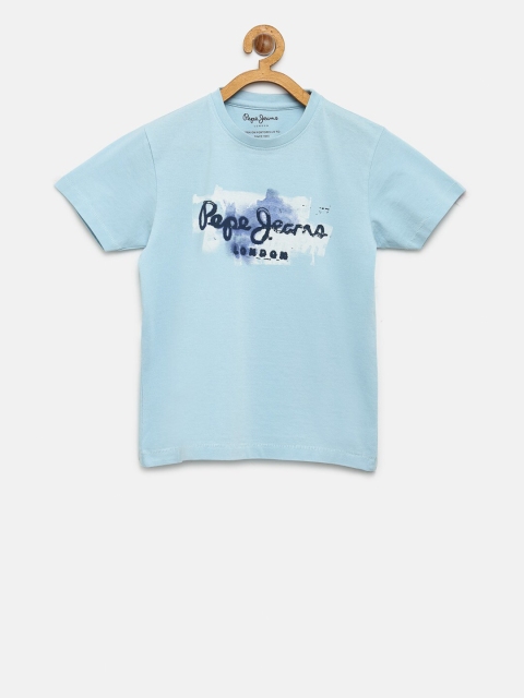 Pepe Jeans Boys Blue Printed Round Neck Pure Cotton T-shirt