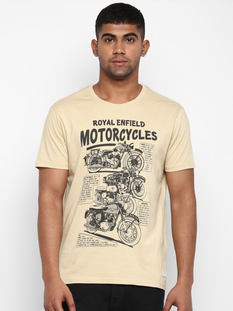 Royal Enfield Men Cream-Coloured Printed Round Neck T-shirt
